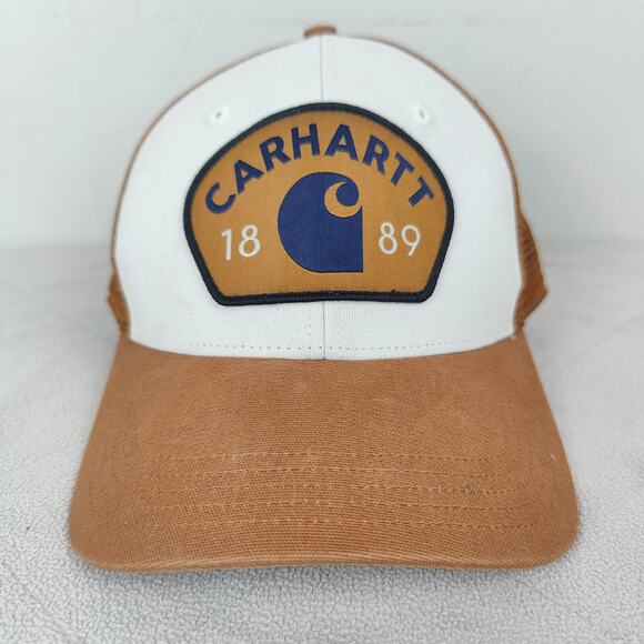 Carhartt 1889‎ Retro Logo Baseball Cap Black Mesh Back Adjustable Beach Tan - Picture 1 of 7